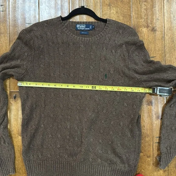 MEN’S POLO BY RALPH LAUREN 100% SILK BROWN SWEATER. CABLE KNIT - Picture 9 of 12